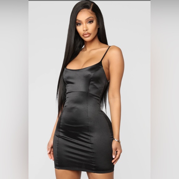 OUT OF STOCK- So Smooth Satin Mini Dress - Black SIZE L - Picture 2 of 6